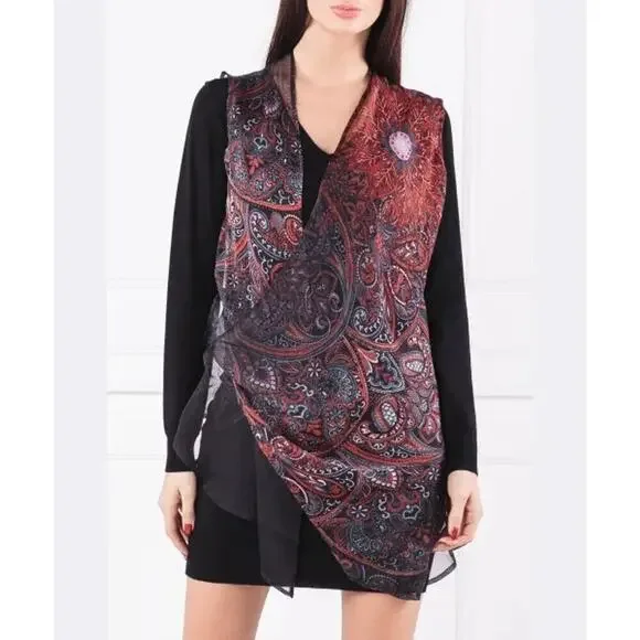 Desigual Black Red Paisley Scarf Overlay Bernard Long Sleeve Mini Dress Size S - Picture 1 of 6